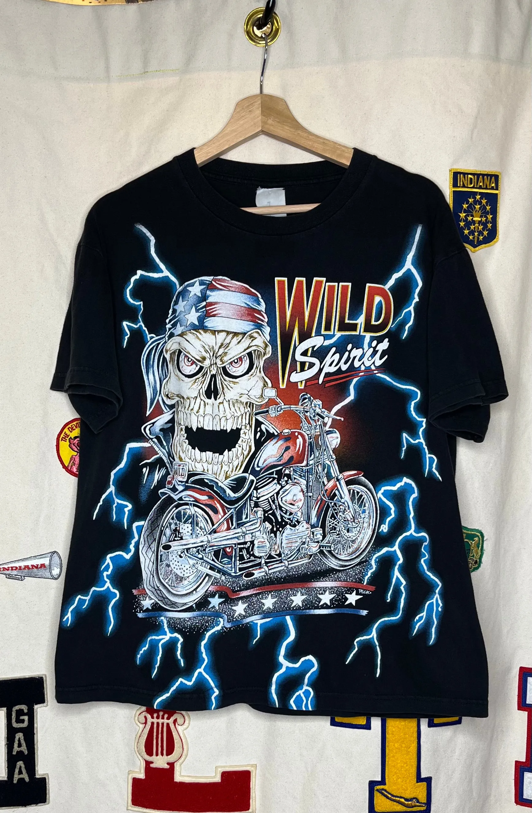 American Thunder Wild Spirit Skeleton Lightning T-Shirt: L/XL