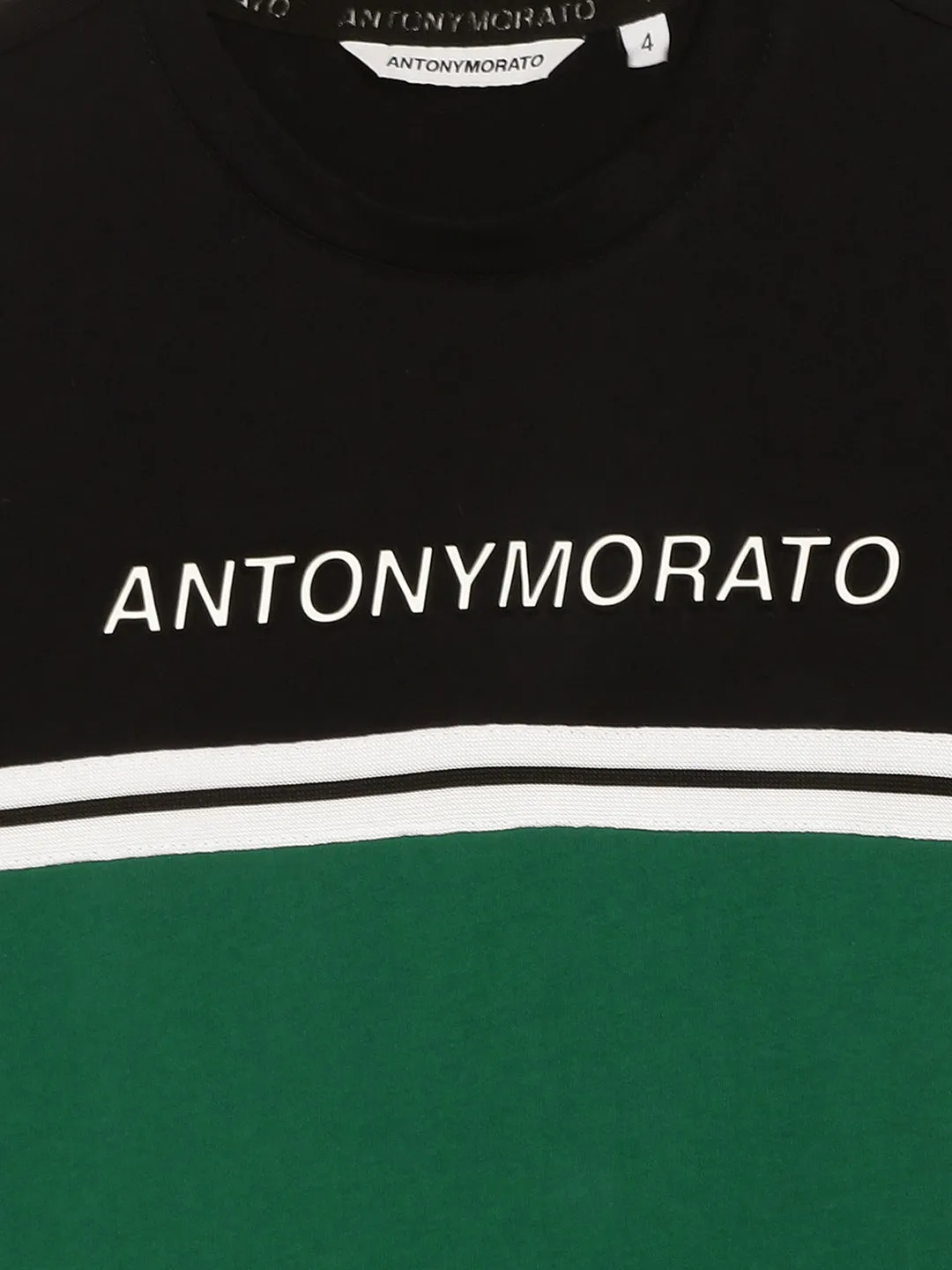 Antony Morato Kids Black & Green Color Block Regular Fit T-Shirt