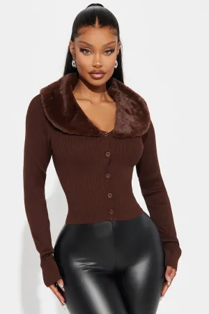 Aspen Chic Faux Fur Cardigan - Chocolate