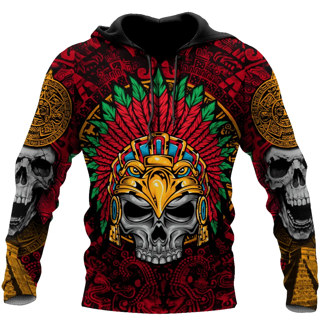 Aztec Eagle Warrior Skull All Over Printed Unisex Sweatshirt Zip Hoodie Shirts