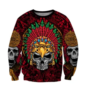 Aztec Eagle Warrior Skull All Over Printed Unisex Sweatshirt Zip Hoodie Shirts