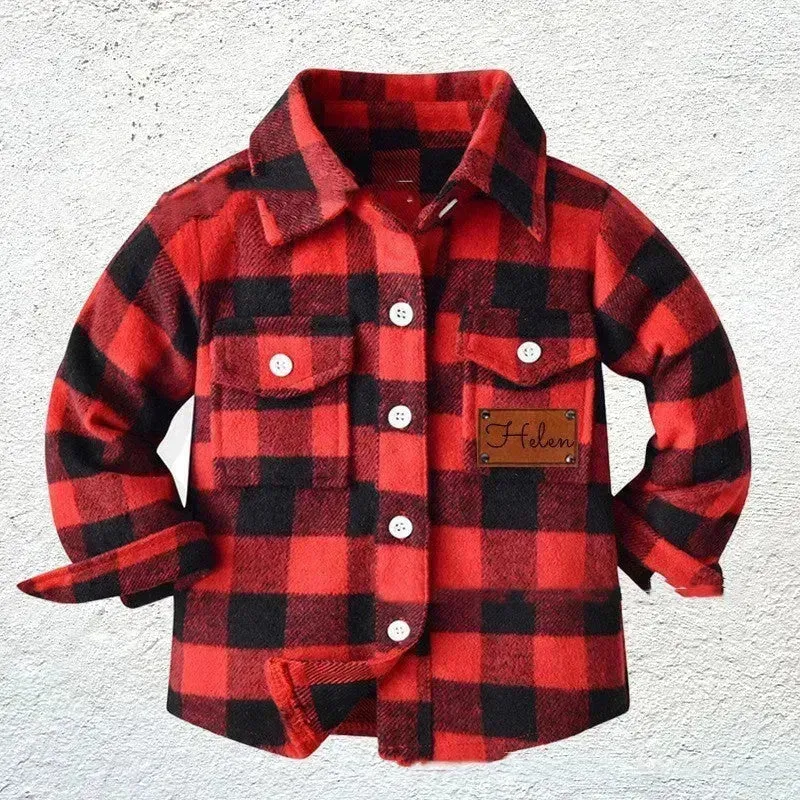 Baby Boy Cashmere Flannel Checkered button Shirt jacket kids