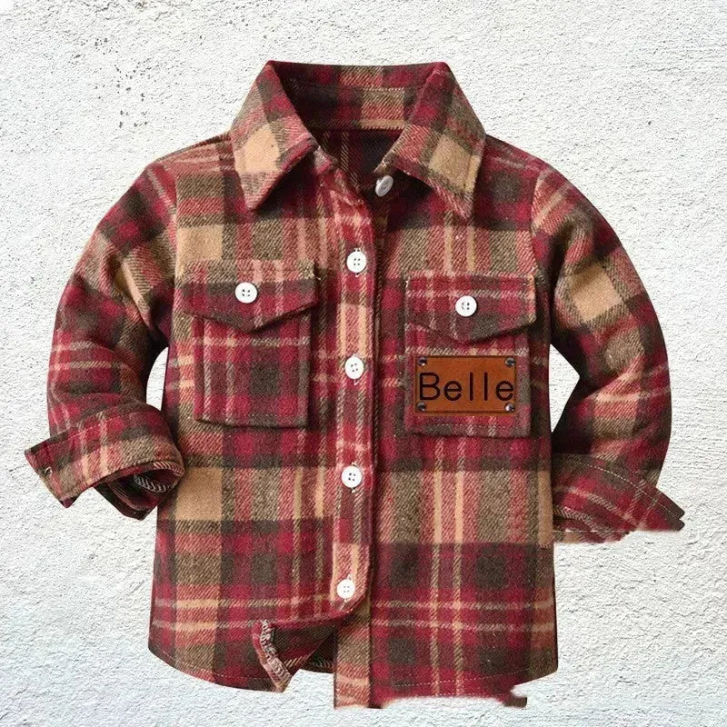 Baby Boy Cashmere Flannel Checkered button Shirt jacket kids