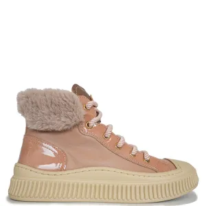 Beberlis Nude Patent Fur Hi Top Sneaker