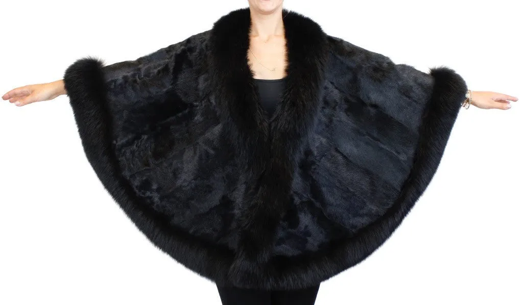 BLACK GOAT FUR & FOX FUR PONCHO/WRAP/SHAWL