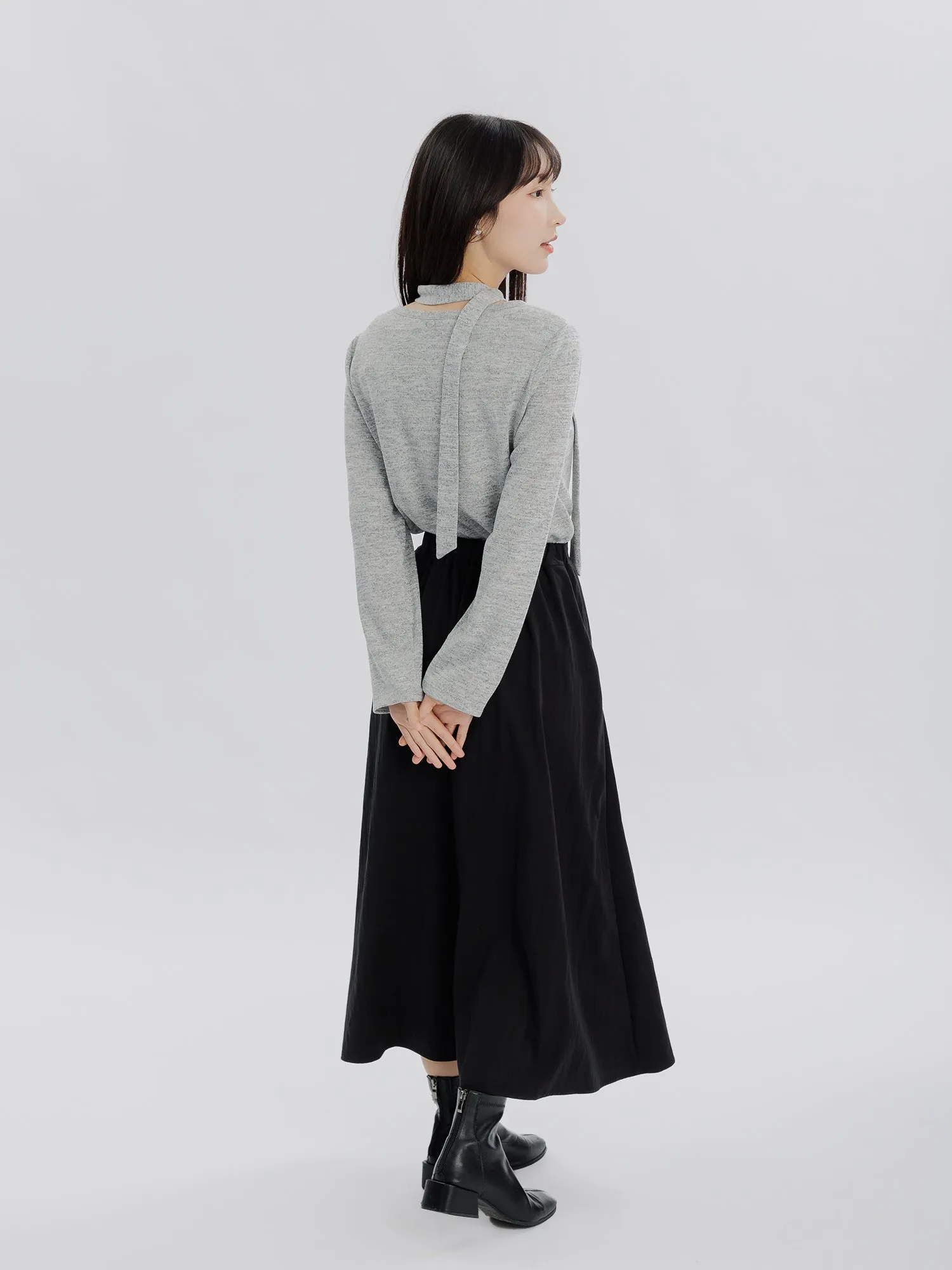 Blossom Buttoned Knit Top (Detachable Scarf)