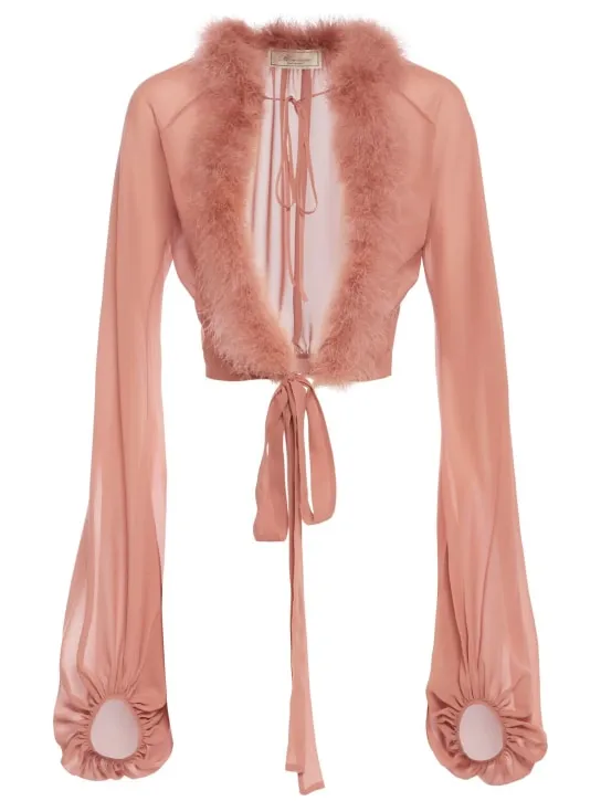 Blumarine   Sheer shirt with feather trim 