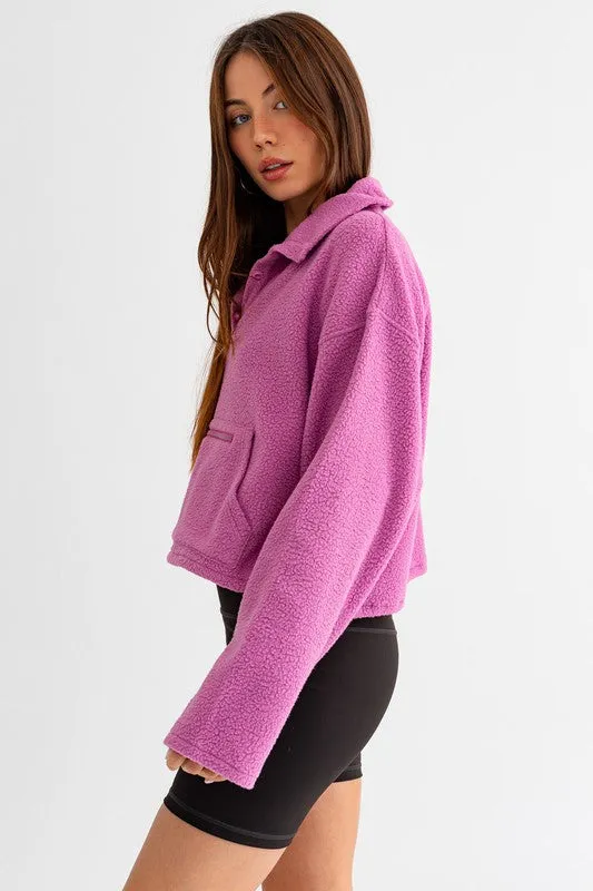 Bohemian Pocket Detail Boxy Fleece Pullover Sweater