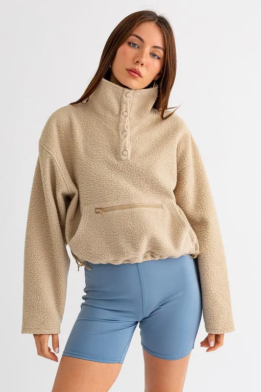 Bohemian Pocket Detail Boxy Fleece Pullover Sweater