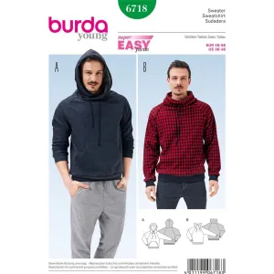 Burda B6718 Men's Pullover Hoodie Sewing Pattern