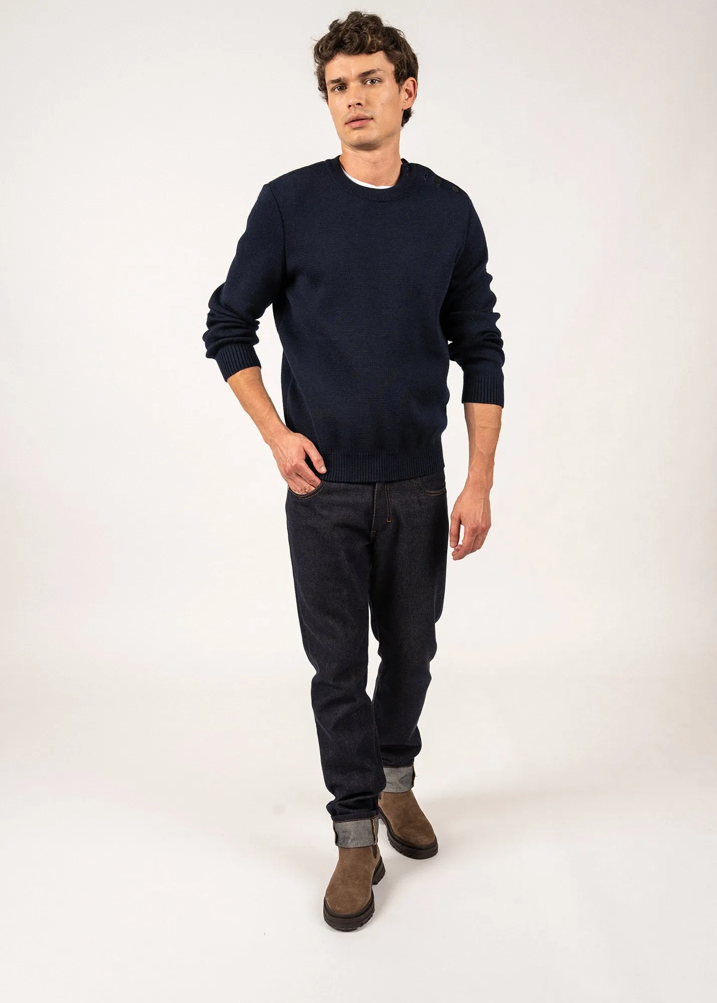 Cancale sailor jumper - regular fit, in pure new wool (MARINE)