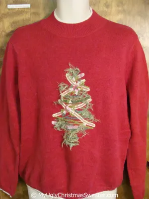 Cheap Ugly Christmas Sweater Pullover with a Fuzzy Tree