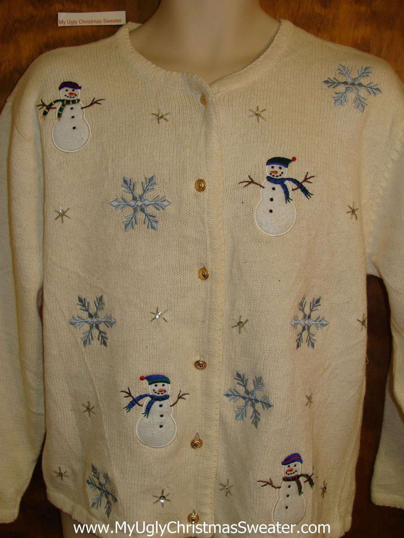 Cheesy Christmas Jumper Sweater Cardigan with Snowmen