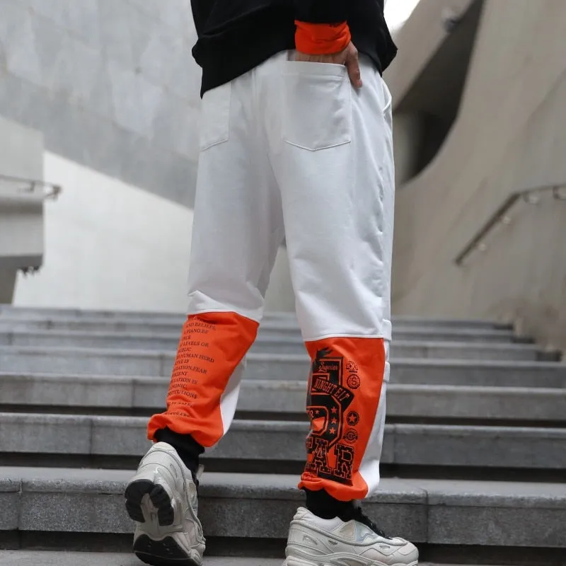 Color Block Printed Loose Drawstring Men Cargo Pants