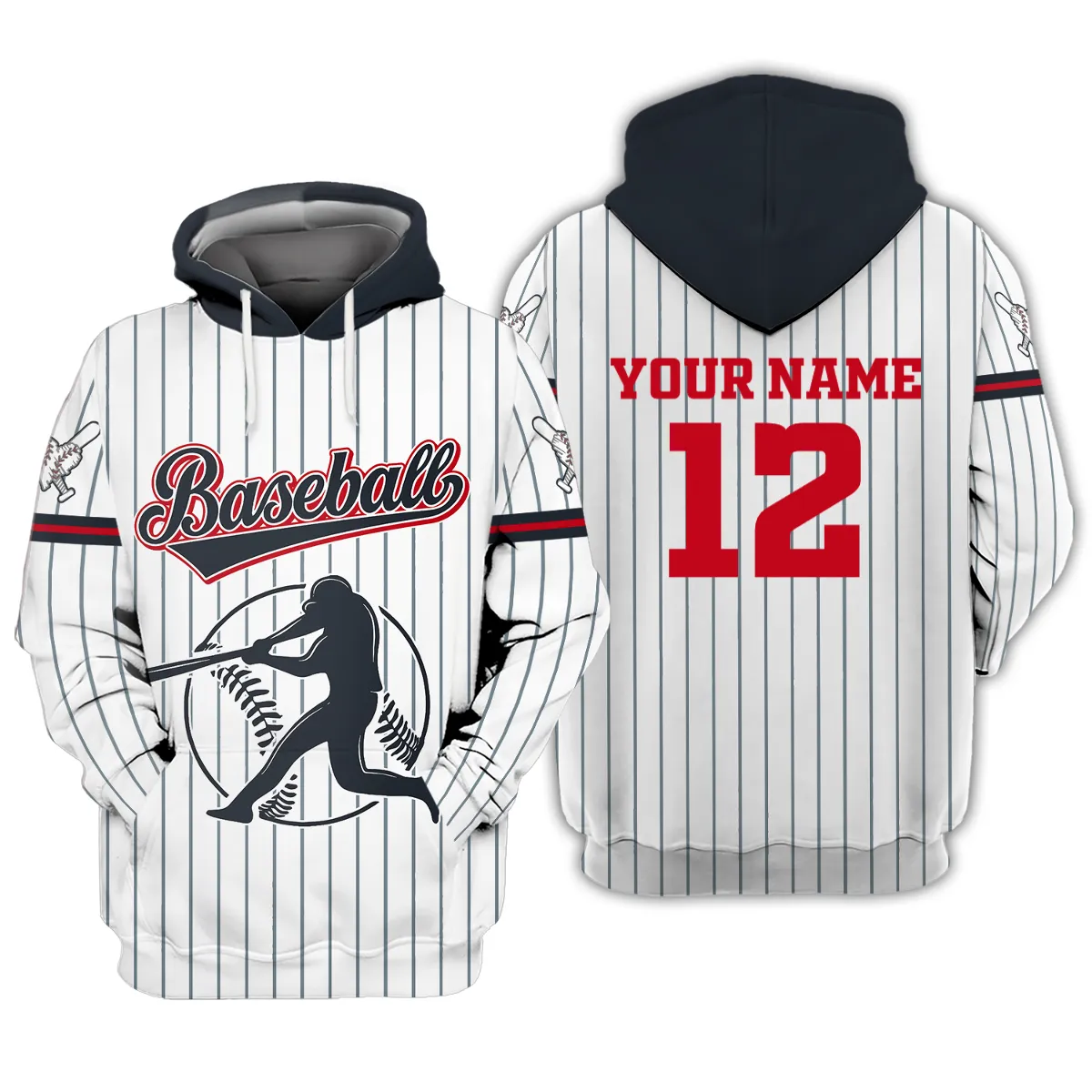 Custom Name Baseball Uniform 3D Sweatshirt Hoodie, Gift For Baseball Player Fan