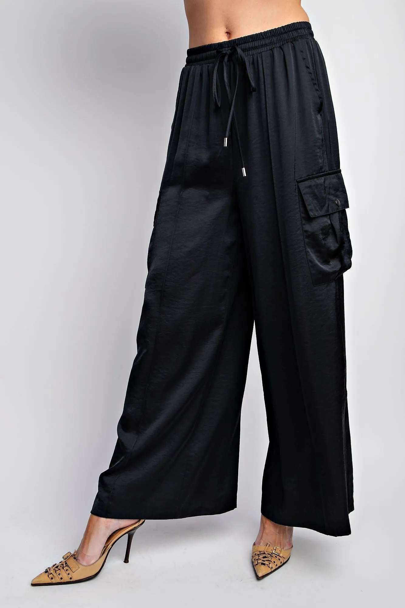 Easel Washed Satin Cargo Pant