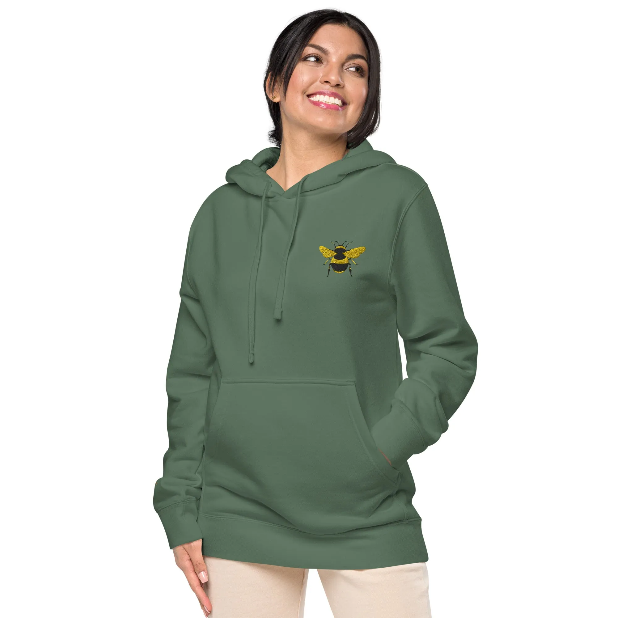 Embroidered Bee Design Unisex Pigment-Dyed Hoodie