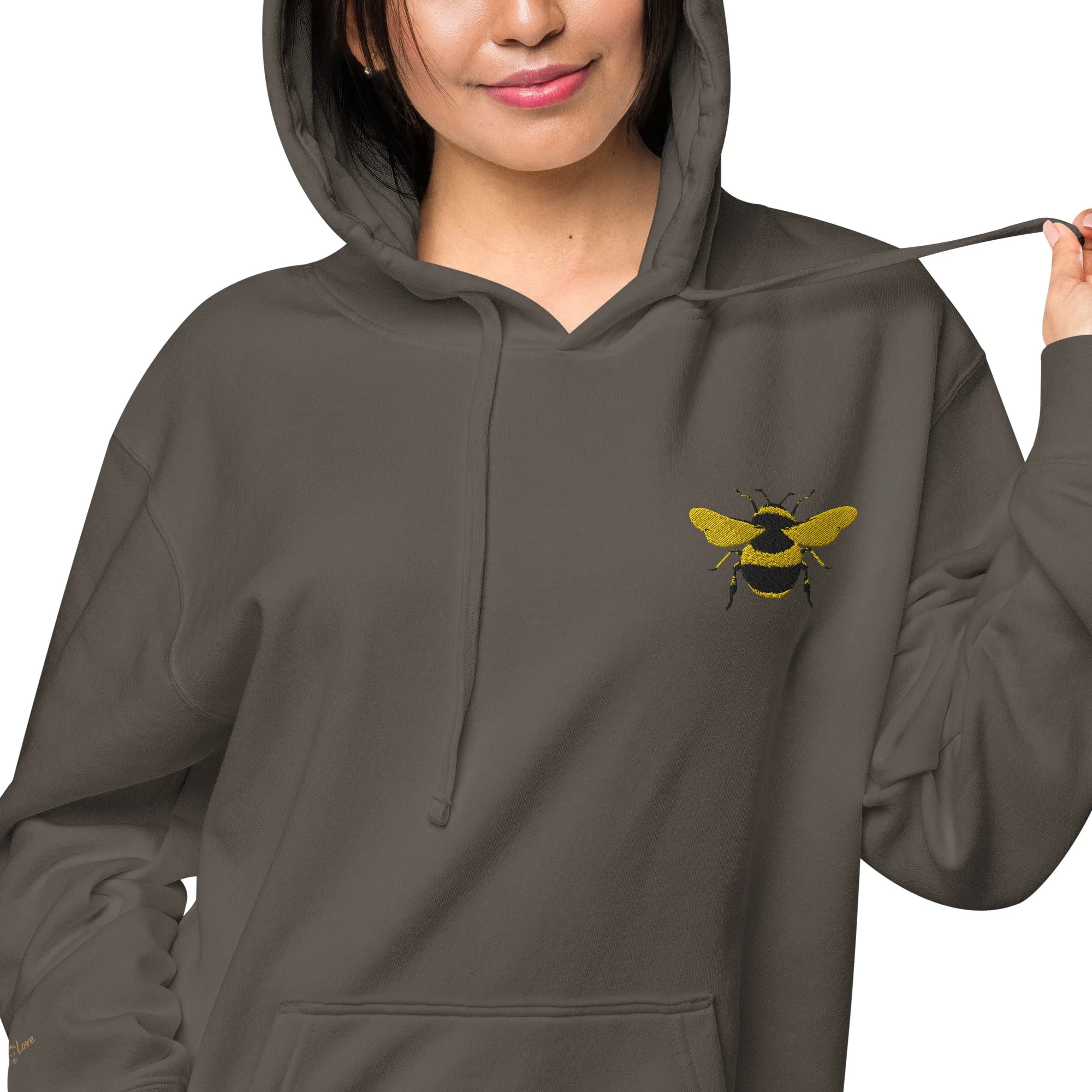 Embroidered Bee Design Unisex Pigment-Dyed Hoodie