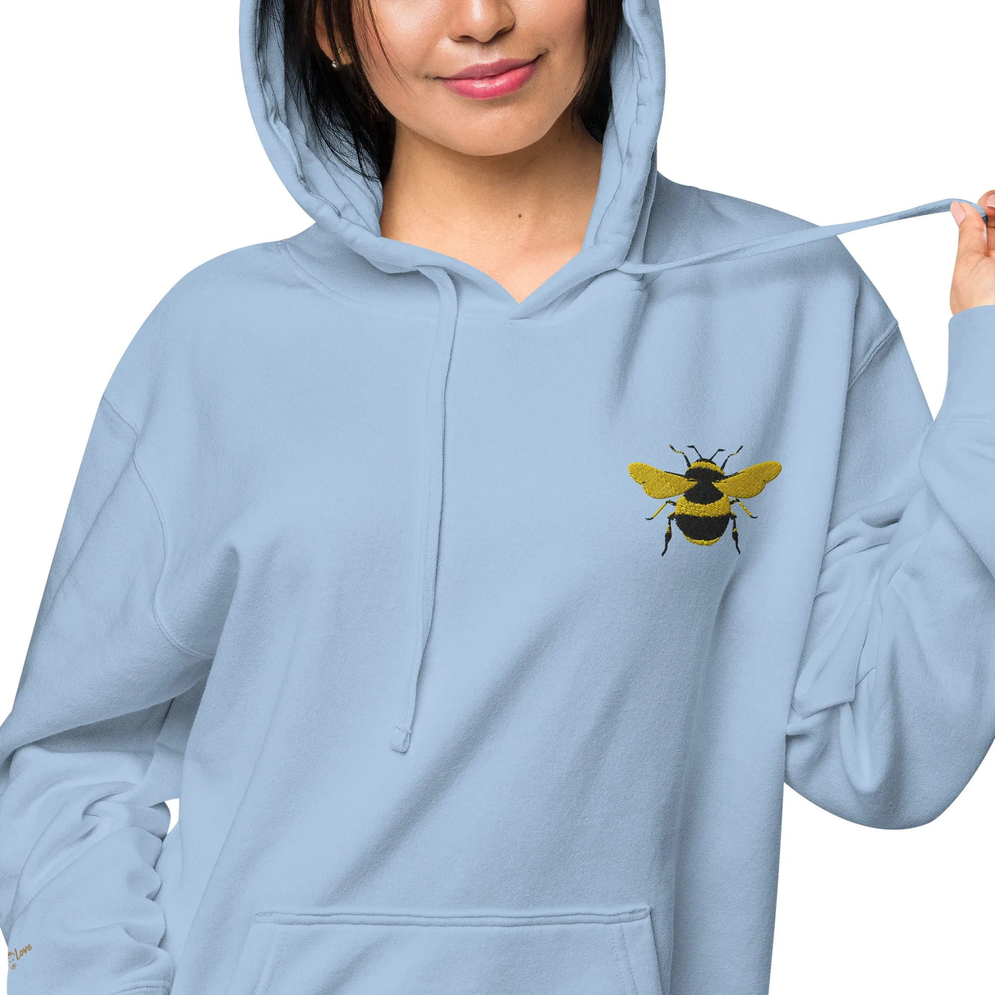 Embroidered Bee Design Unisex Pigment-Dyed Hoodie