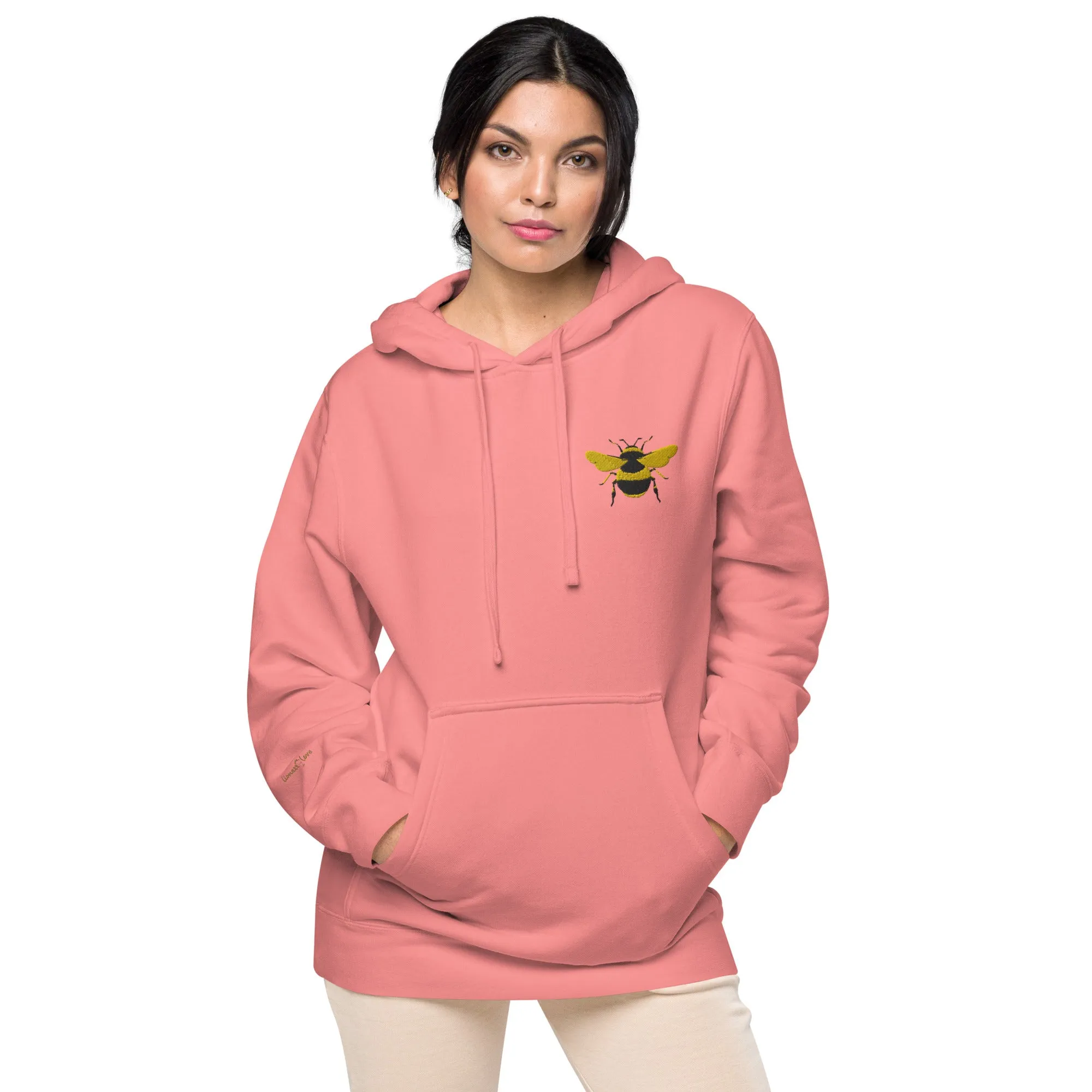 Embroidered Bee Design Unisex Pigment-Dyed Hoodie