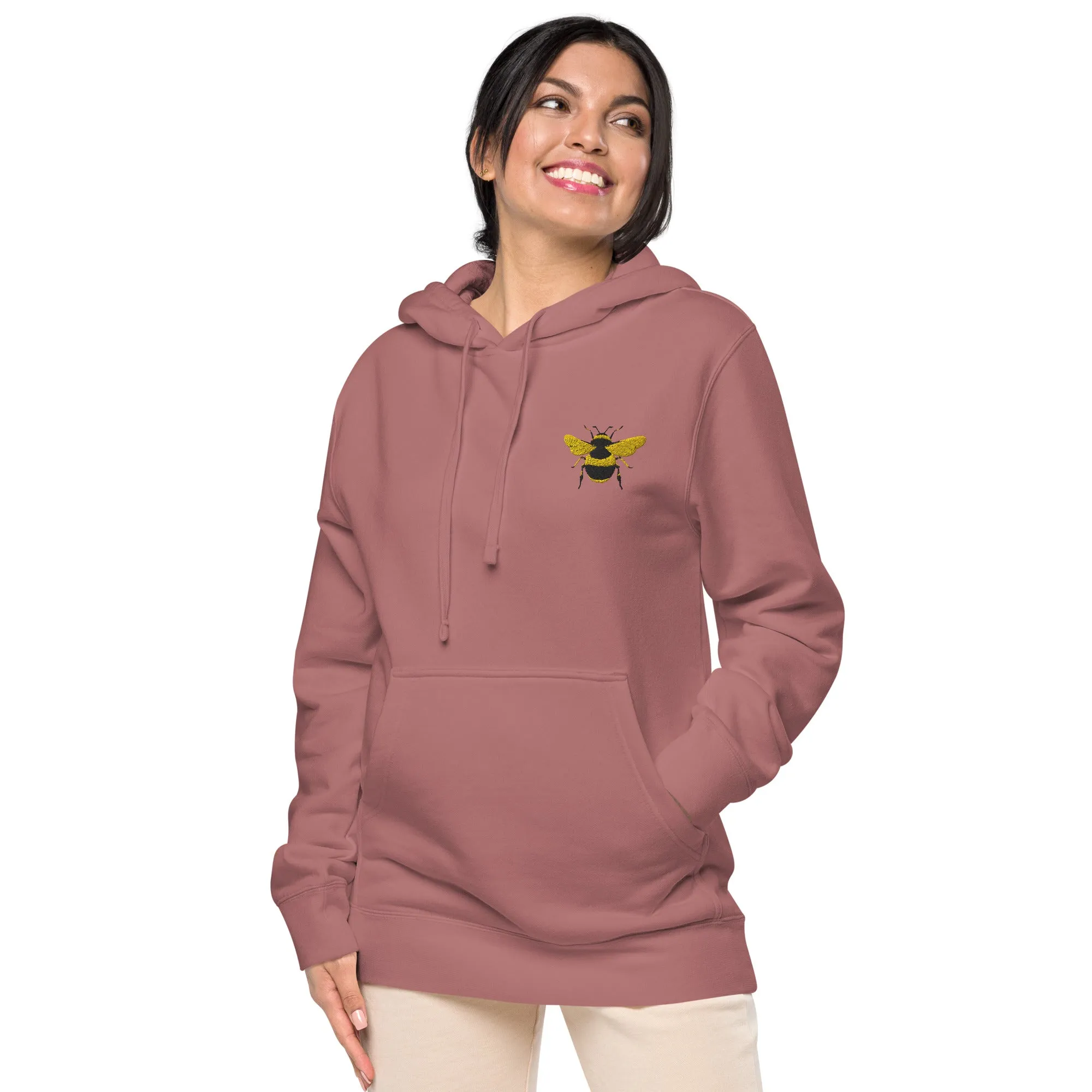 Embroidered Bee Design Unisex Pigment-Dyed Hoodie