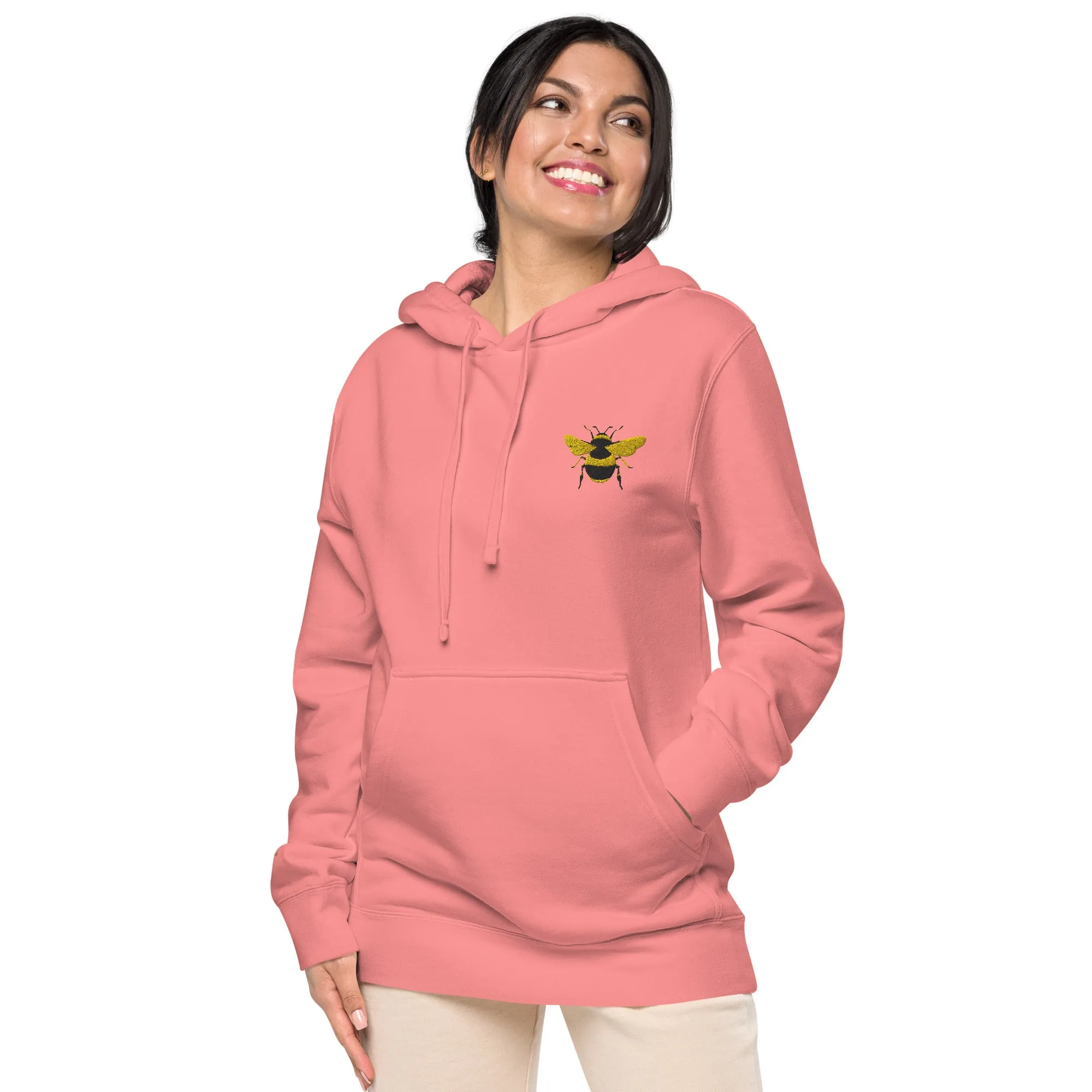 Embroidered Bee Design Unisex Pigment-Dyed Hoodie