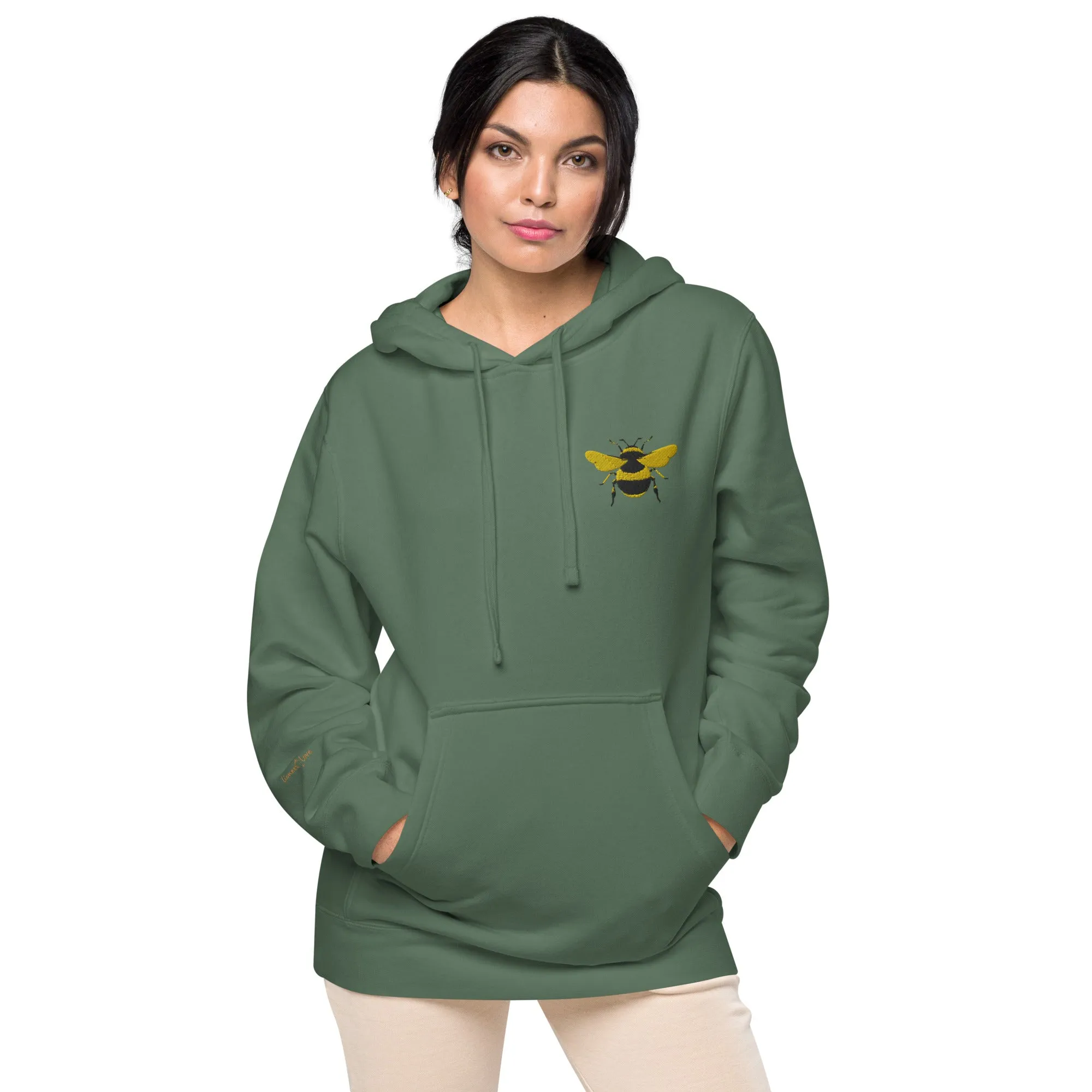 Embroidered Bee Design Unisex Pigment-Dyed Hoodie