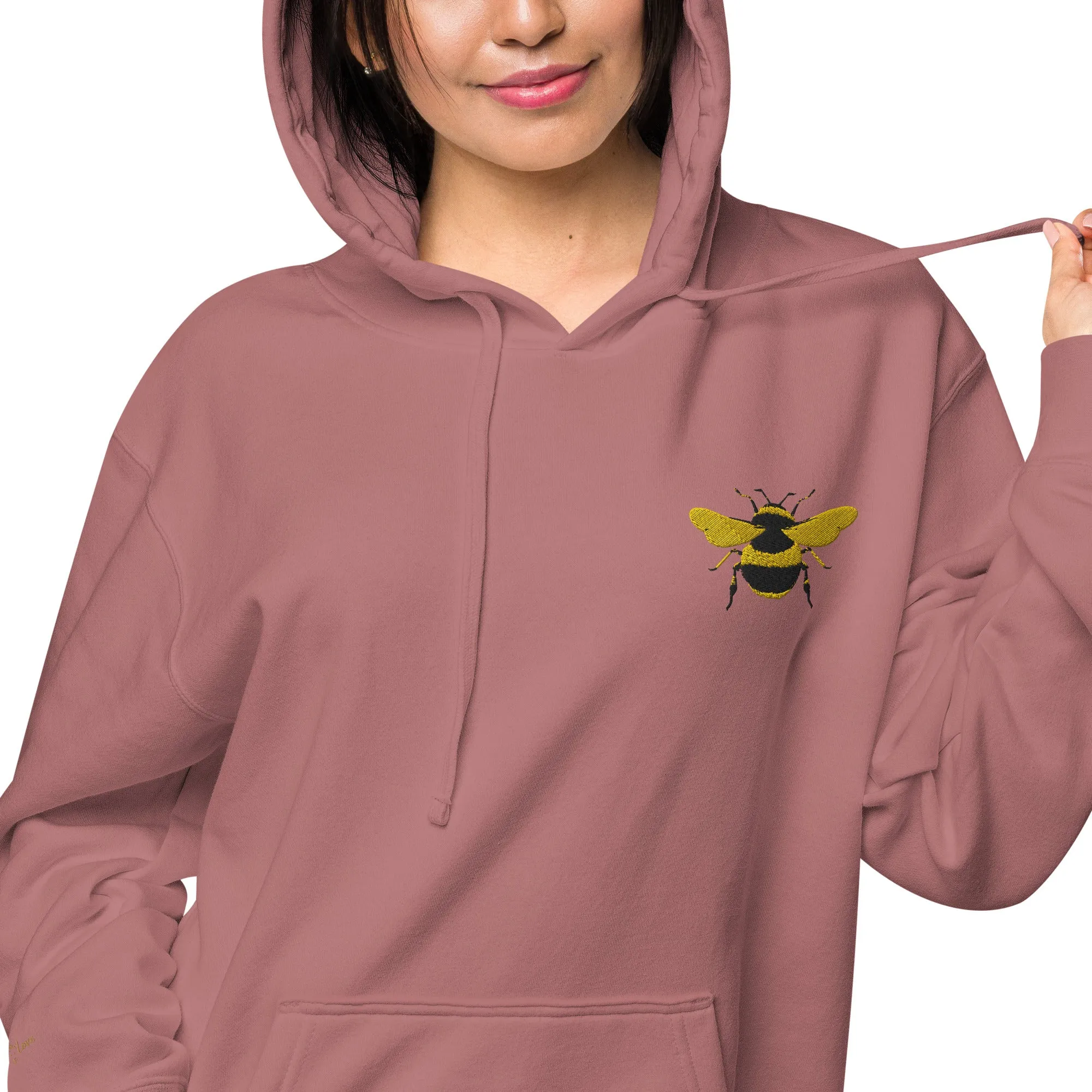 Embroidered Bee Design Unisex Pigment-Dyed Hoodie