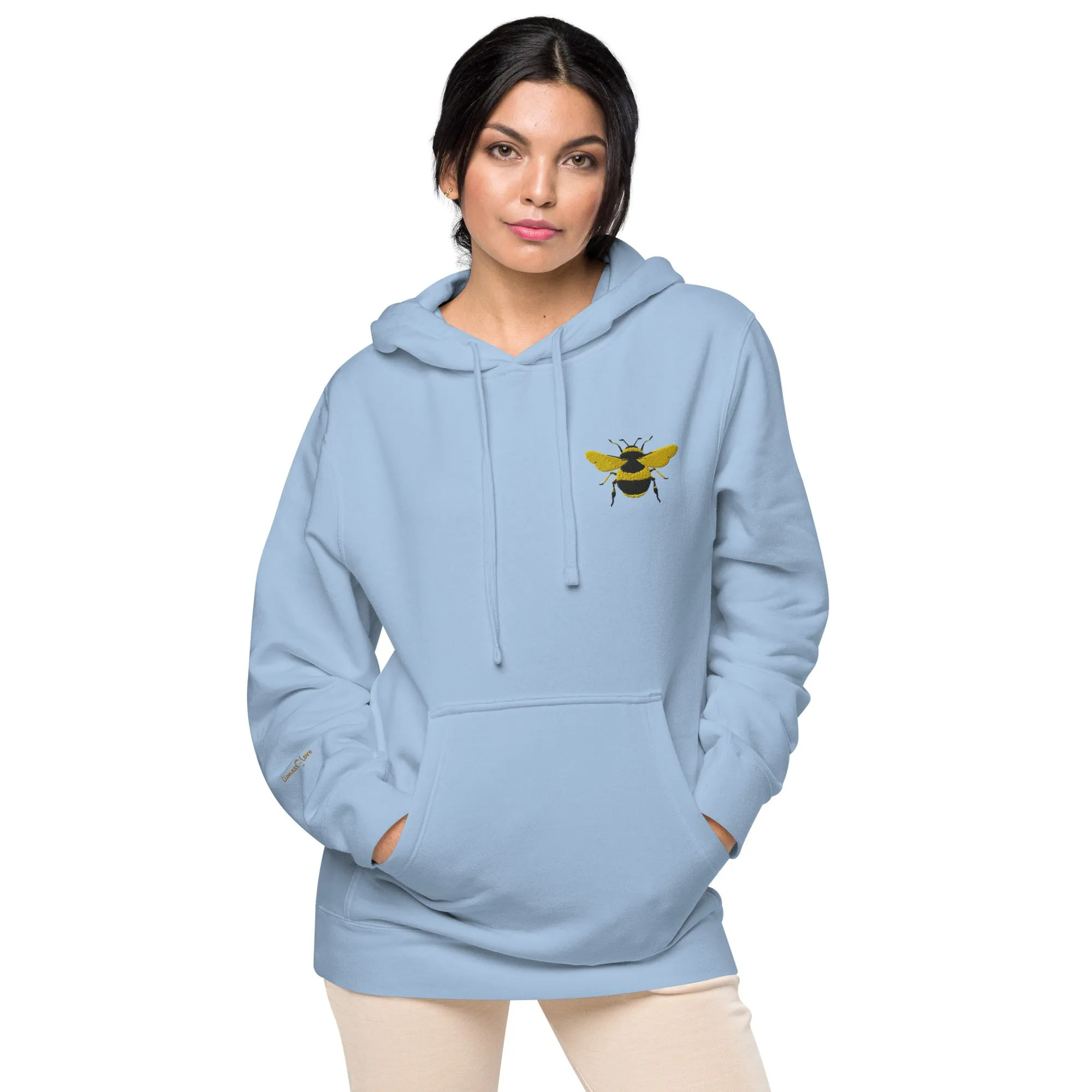 Embroidered Bee Design Unisex Pigment-Dyed Hoodie