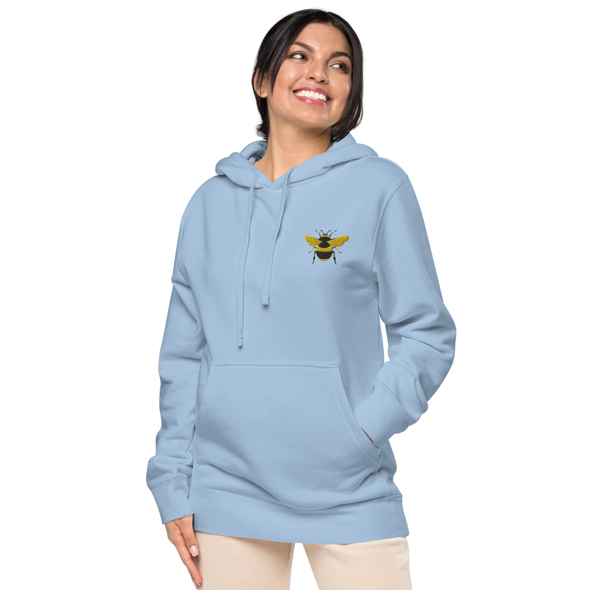 Embroidered Bee Design Unisex Pigment-Dyed Hoodie