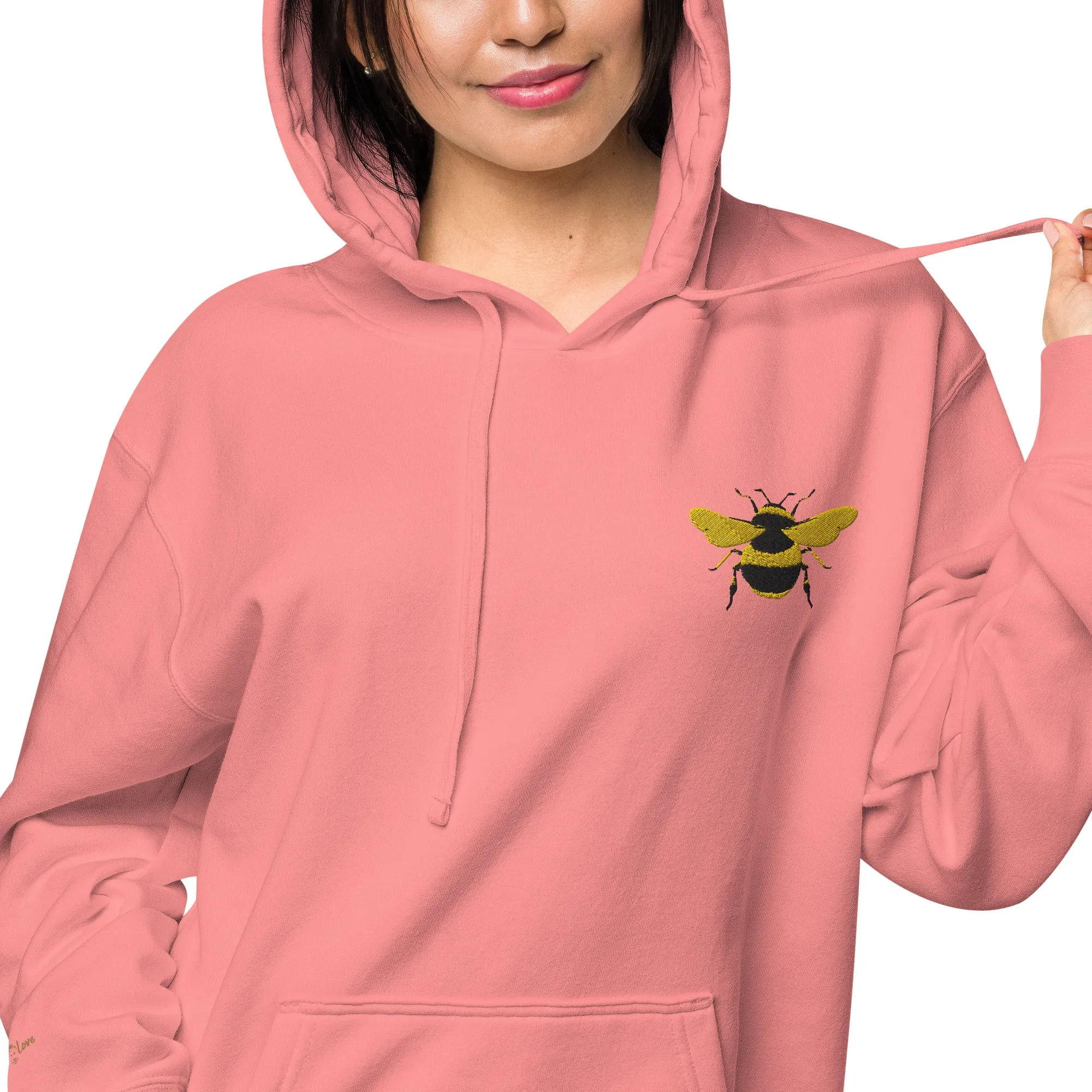 Embroidered Bee Design Unisex Pigment-Dyed Hoodie