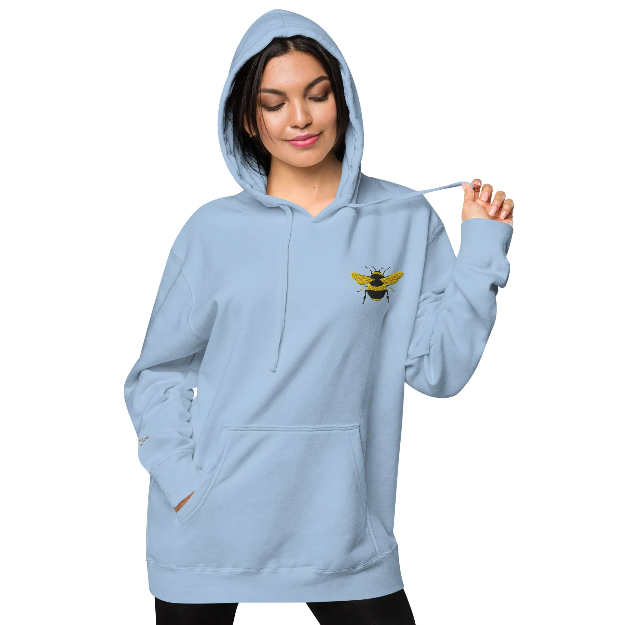 Embroidered Bee Design Unisex Pigment-Dyed Hoodie