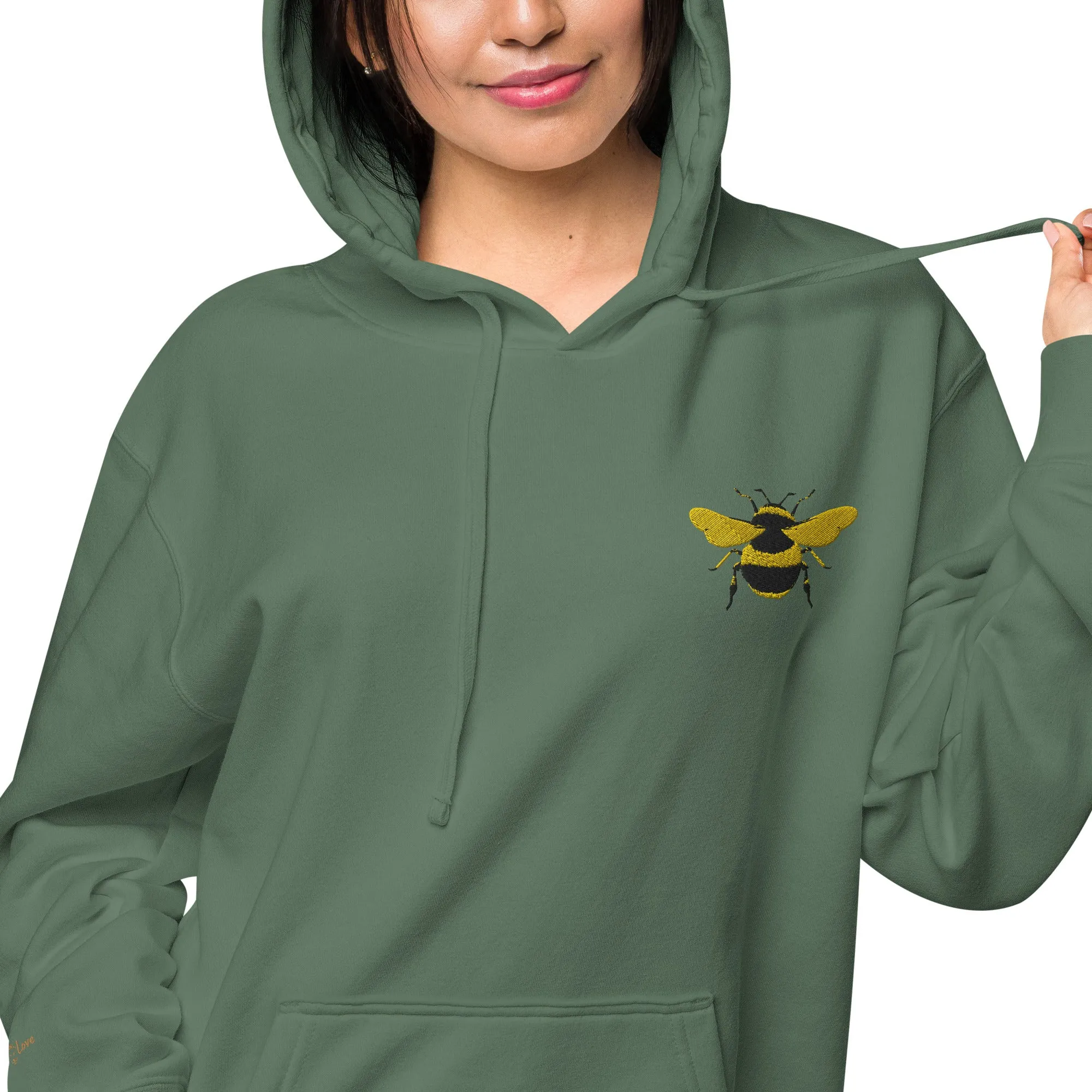 Embroidered Bee Design Unisex Pigment-Dyed Hoodie