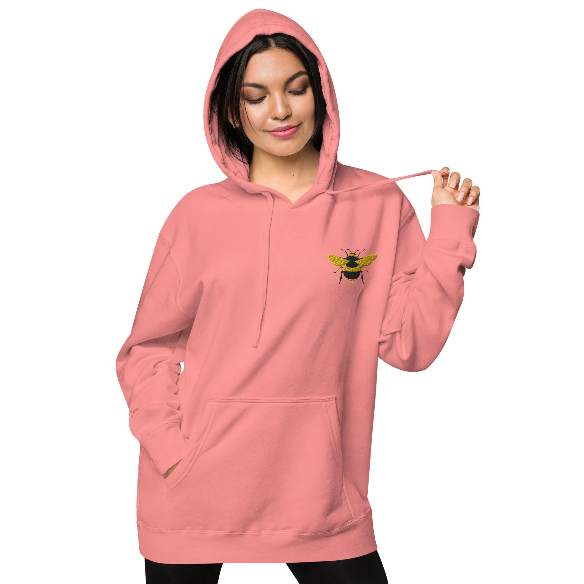 Embroidered Bee Design Unisex Pigment-Dyed Hoodie