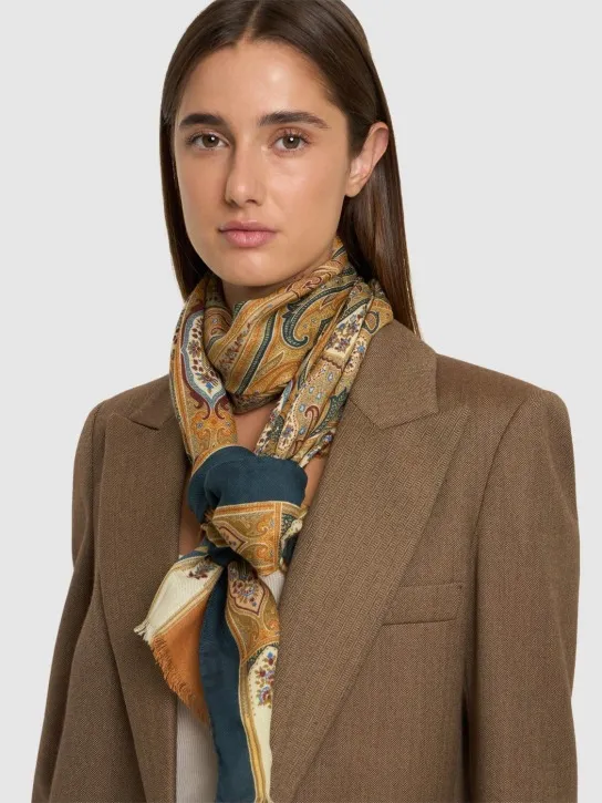 Etro   Printed wool &amp; silk scarf 