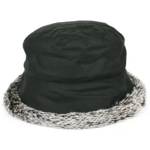 Failsworth Hats British Waxed Cotton Faux Fur Trim Bucket Hat - Olive