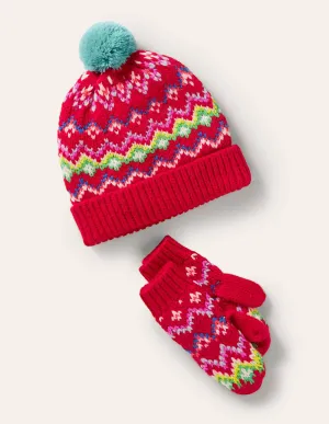 Fair Isle Hat and Mittens Set-Rockabilly Red