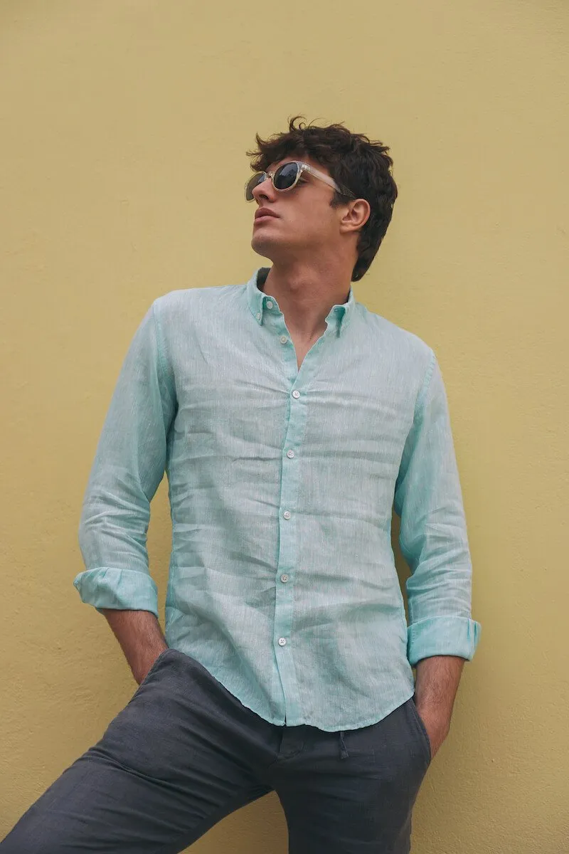 Faros Aquamarine Linen Shirt - Finest Italian Linen