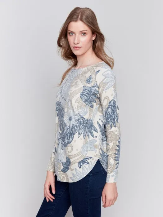 FINAL SALE Charlie B C2170WP Printed Round Hem Sweater