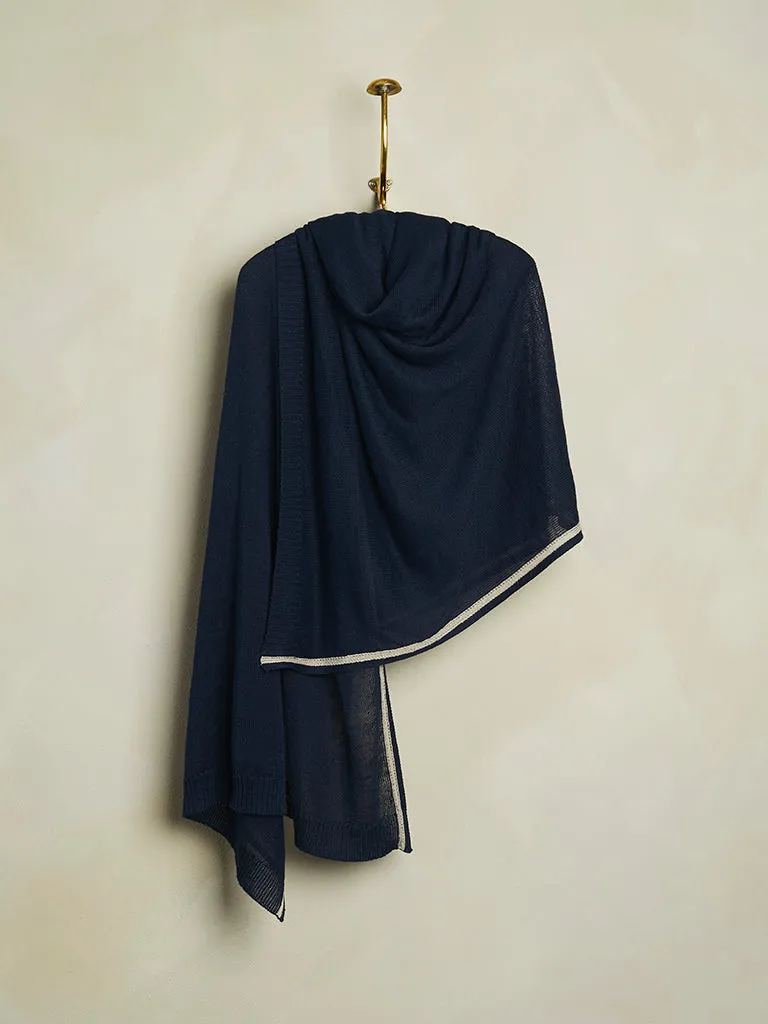 Fine Knit Linen Scarf - Navy