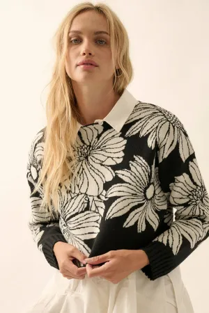 Floral Boat Neck Long Sleeve Crop Top