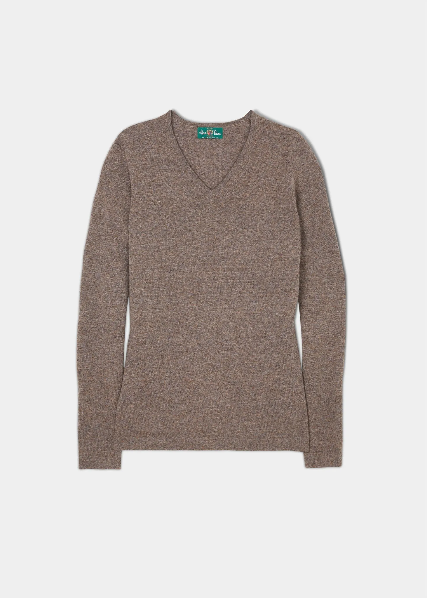 Georgina Ladies Geelong Lambswool Vee Neck Jumper In Teak