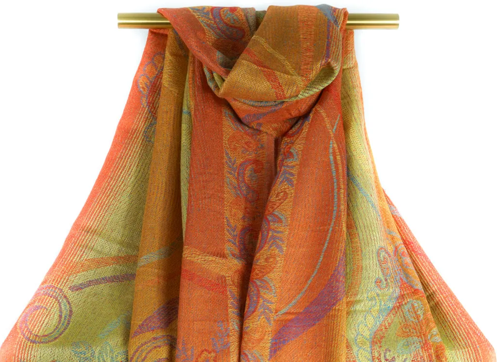 Gold & Orange Big Wild Paisley Pashmina Scarf Bohemian Shawl