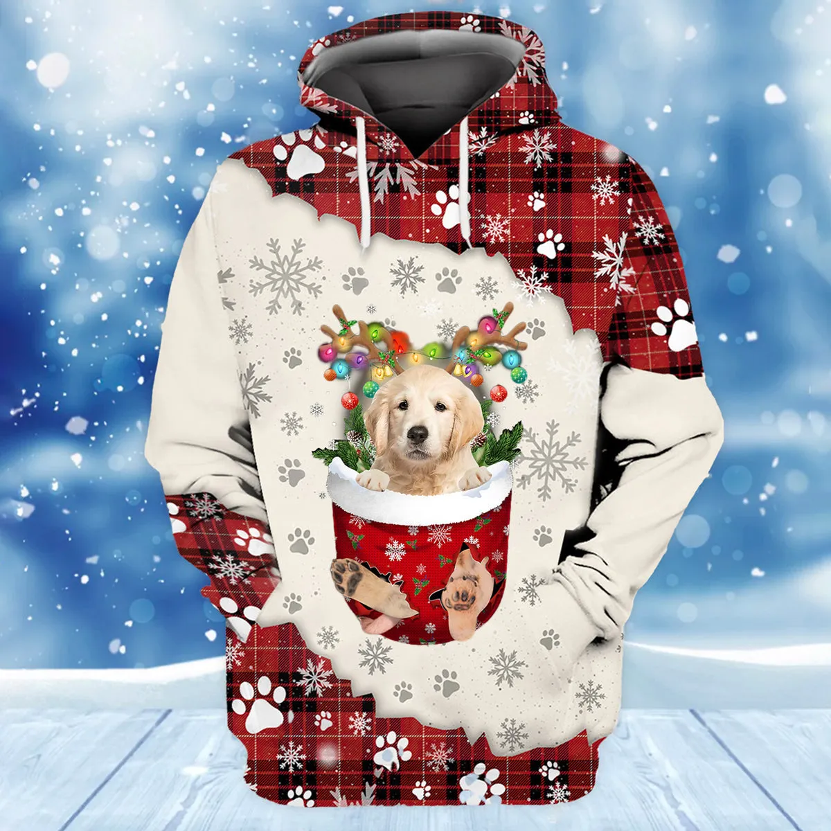 Golden Retriever In Snow Pocket Merry Christmas Unisex Hoodie