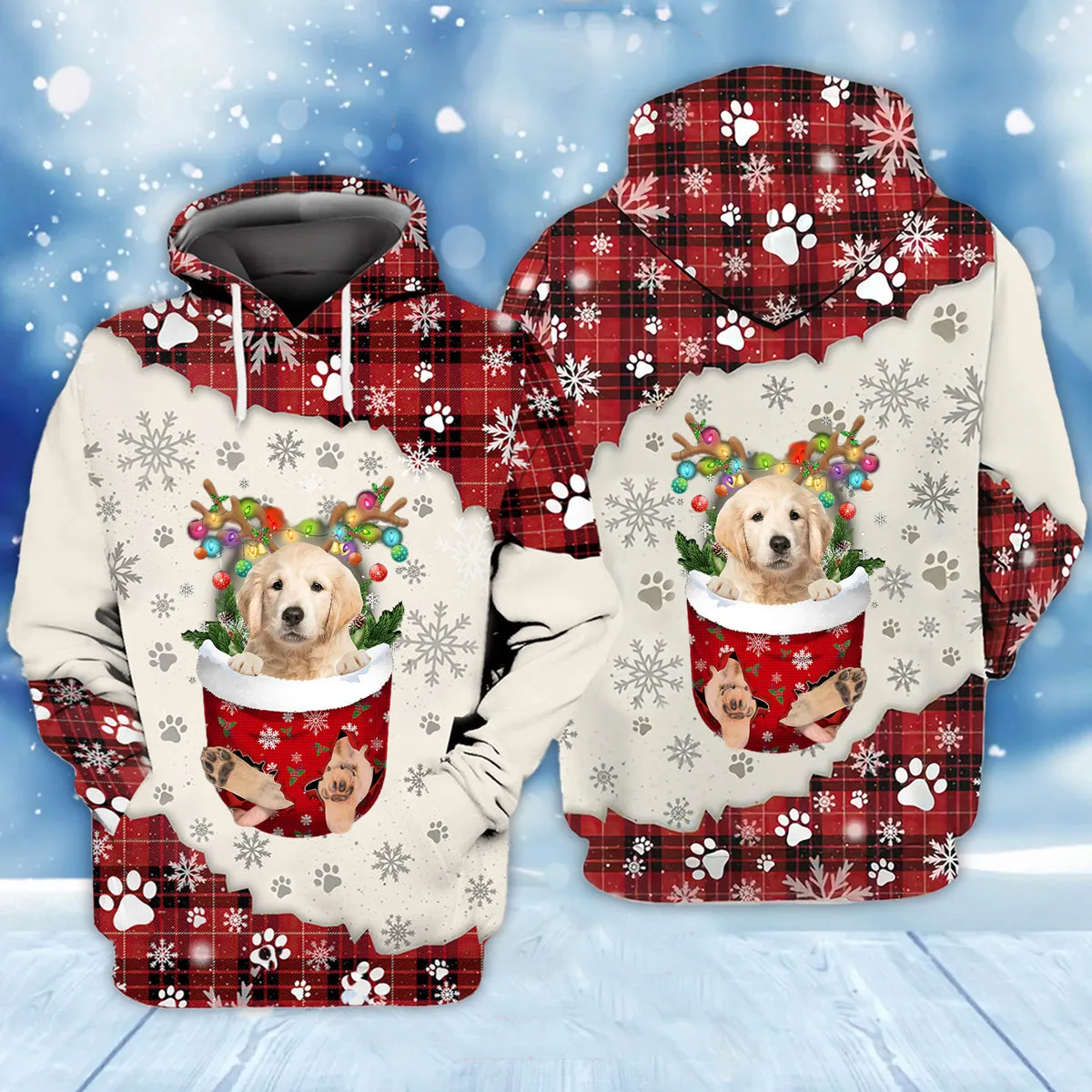 Golden Retriever In Snow Pocket Merry Christmas Unisex Hoodie