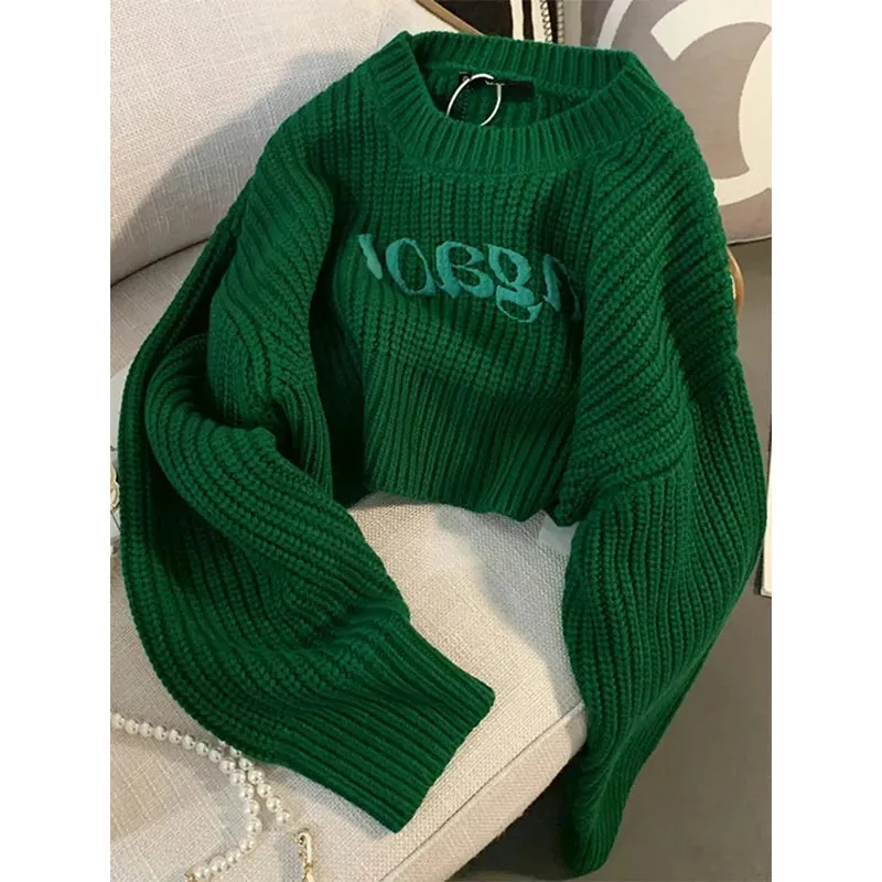 Green Cropped Knitted Jumper