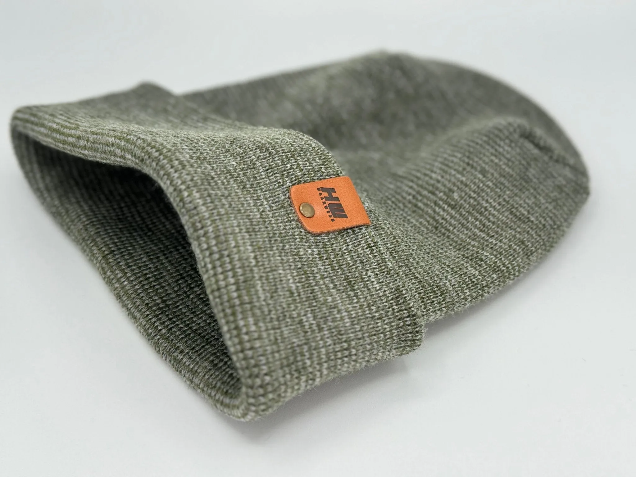 Haakwear Theta Stitch Fusion Cuffed Beanie / Hat (Patent Pending Design) Gray / Green, Made in USA