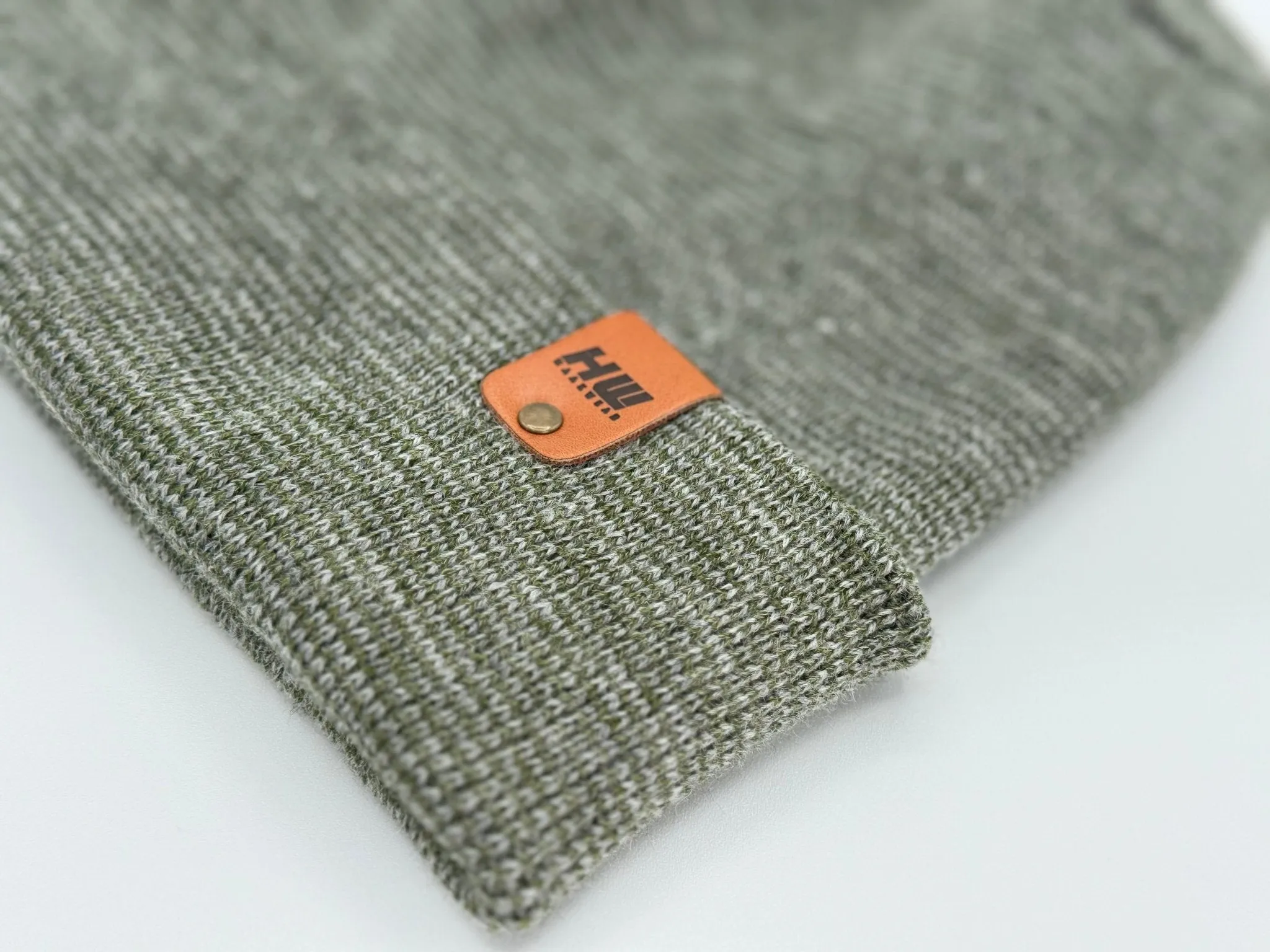 Haakwear Theta Stitch Fusion Cuffed Beanie / Hat (Patent Pending Design) Gray / Green, Made in USA