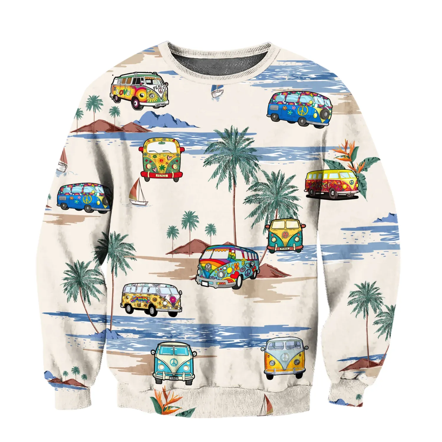 Hippie Beach Aloha All Over Printed Unisex Sweatshirt Hoodie Shirts, Hippie Christmas 3D Shirt