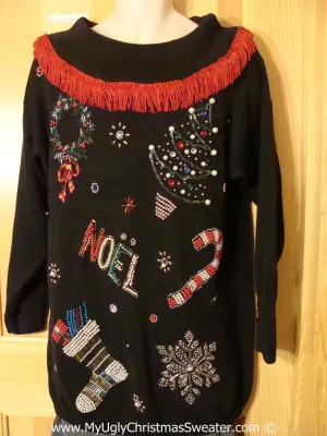 Horrible Bling Tacky Christmas Sweater with Fringe (f1347)